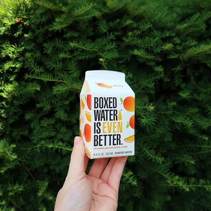 Mango Boxed Water 8.5 oz. (24 Pack) – Better Than Premium Plastic BPA-Free Refillable Cartons Sustainable Alternative Mini Carton for Kids Lunchbox Ready