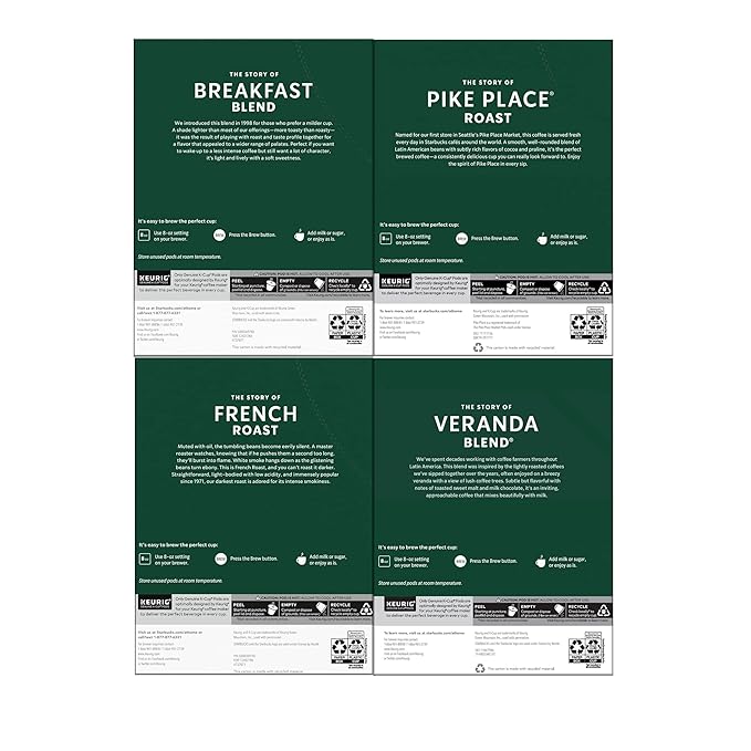 Starbucks K-Cup Coffee Pods Starbucks Blonde Medium and Dark Roast Hot or Iced Coffee Variety Pack 96 Keurig Pods