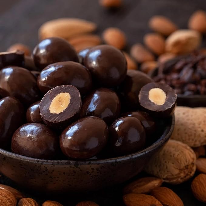 Dark Chocolate Almonds - 2 Pound Bulk Pack - Whole Dry Roasted Dark Chocolate Covered Almonds - Candy for Office Buffets Snacking &amp Gifting - Classic Coated Nuts
