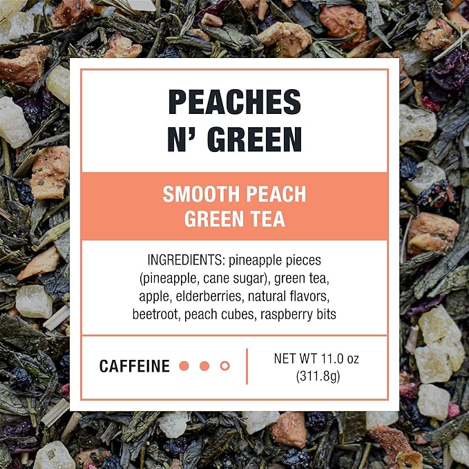 Tiesta Tea - Peaches N' Green Cold Brew Loose Leaf Smooth Peach Green Tea Premium Medium Caffeinated Iced Drink Cold Brew Packets Makes 64 oz of Pitcher Per Bag (Pack of 10)