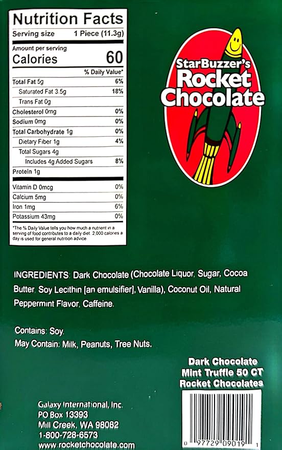 Rocket Chocolate Dark Chocolate Mint Flavored Caffeinated Chocolate Truffles 50 count Mini