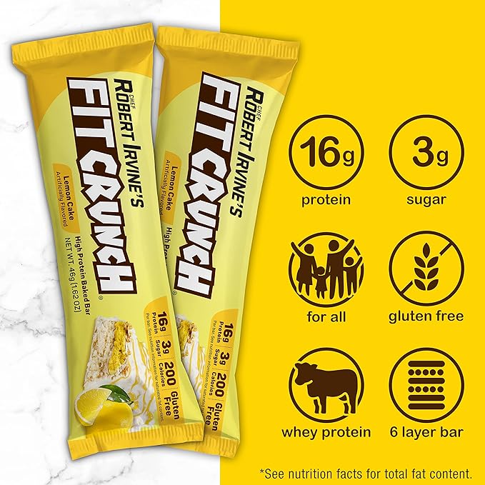 FITCRUNCH Snack Size Protein Bars 6-Layer Baked Bar 3g of Sugar &amp Soft Cake Core (18 Bars Lemon Cake)