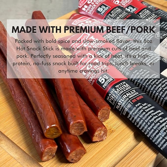 Jerky.com Hot Jerky Sticks - 26 Pack | Pork and Beef Jerky Sticks | High Protein Keto Friendly Low Carb Gluten Free No MSG | Individually Wrapped Jerky Gifts for Men