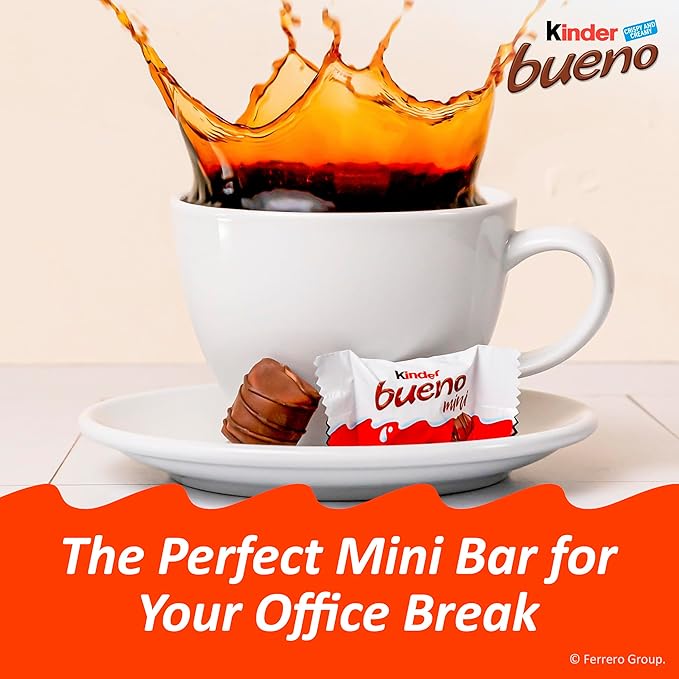 Kinder Bueno Mini Milk Chocolate Bars with Hazelnut FillingChocolate Candy Bars for Game DayFootball Party SuppliesSnacks for Adults5.7 oz.(Pack of 2)
