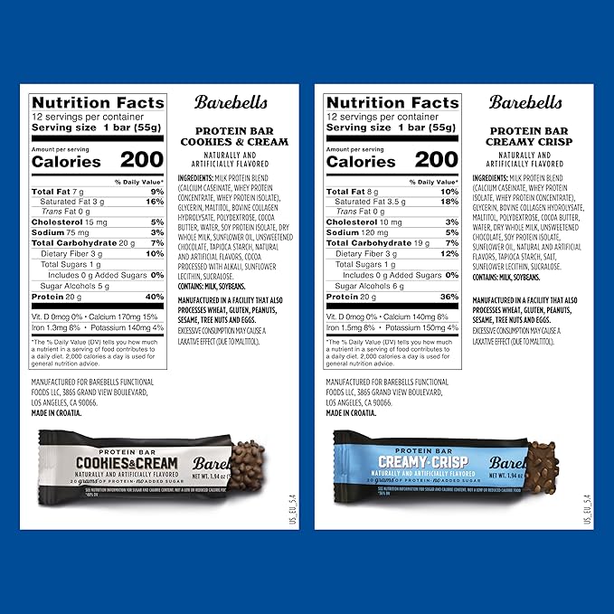 Barebells Cookies &amp Cream Creamy Crisp Bundle - 24 Count 20g High Protein Treats - Chocolate Nutrition Bar with 1g Total Sugars - On-The-Go Breakfast or Post-Workout