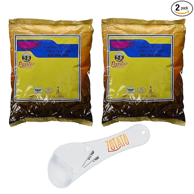 (2 Packs) Ultimate Thai Tea Kit - Traditional Thai Tea Mix with Measuring Spoon - Brew Authentic Iced or Hot Thai Tea at Home - 16 oz