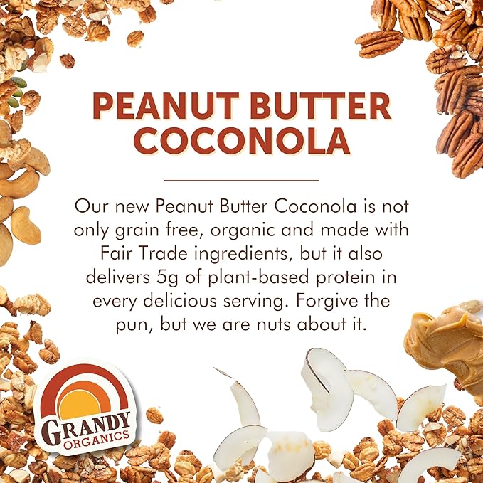Grandy Organics Coconola Granola Variety Flavors Original Chocolate &amp Peanut Butter Certified Organic Granola Gluten Free Grain Free 9oz Each Pack of 3