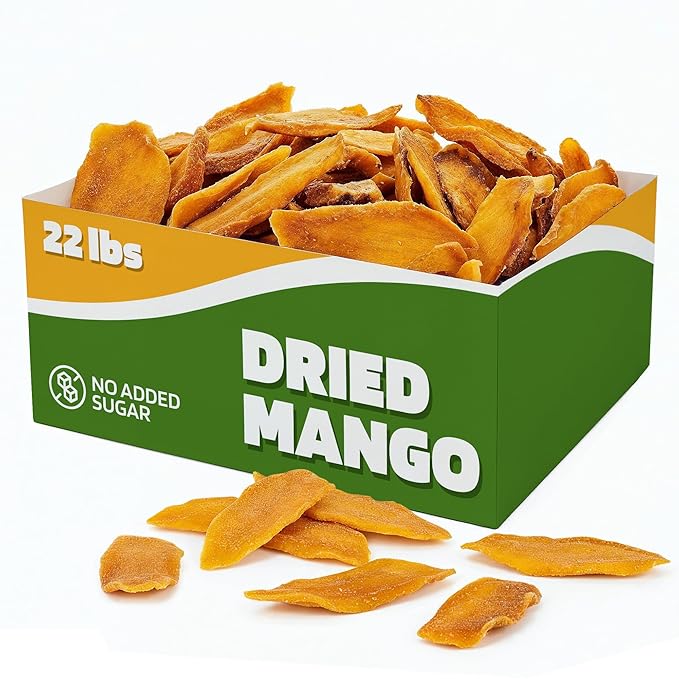 Fruitcraft Dried Mango No Sugar Added 22lbs | Pure Fresh Mango Chunks Flavor in Bulk | All-Natural Dried Mangoes for Snacking Baking and More | Premium Dry Fruit Mango Slices