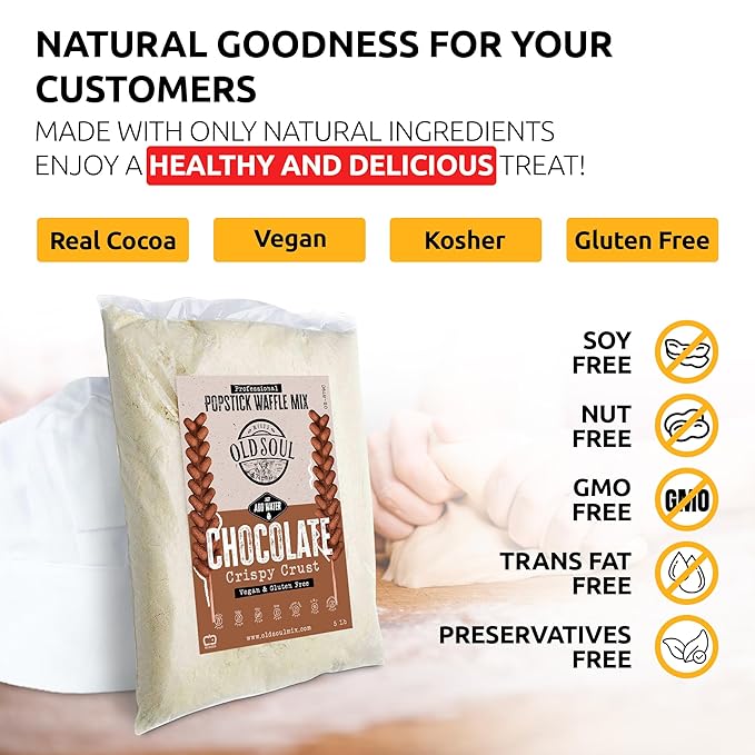 OldSoul Professional Popstick Waffle Mix | GLUTEN FREE &amp VEGAN | Stick Waffles Dough Mix | Chocolate Flavor | 5 lbs | 112 Waffles (5 Lbs Gluten Free &amp Vegan)