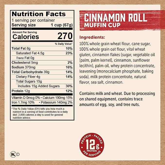 Kodiak Cakes Minute Muffins Cinnamon Roll 2.36 Oz (Pack of 12)