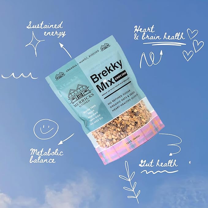 Brekky Mix Granola | Low Sugar Breakfast Granola | No Refined Sugar No Seed Oils No Artificial Ingredients | All Natural Healthy Granola Cereal | 12oz (Choose Your Flavor) (1 Choc Chip)