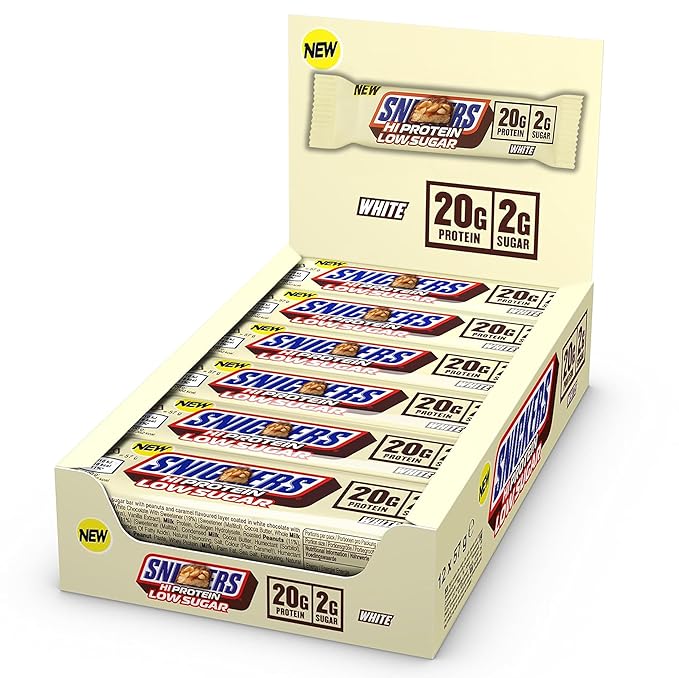 Snickarss HI-Protein Bar Chocolate Delicious Recovery Fuel for Fitness &amp Snacking (12 Pack White)