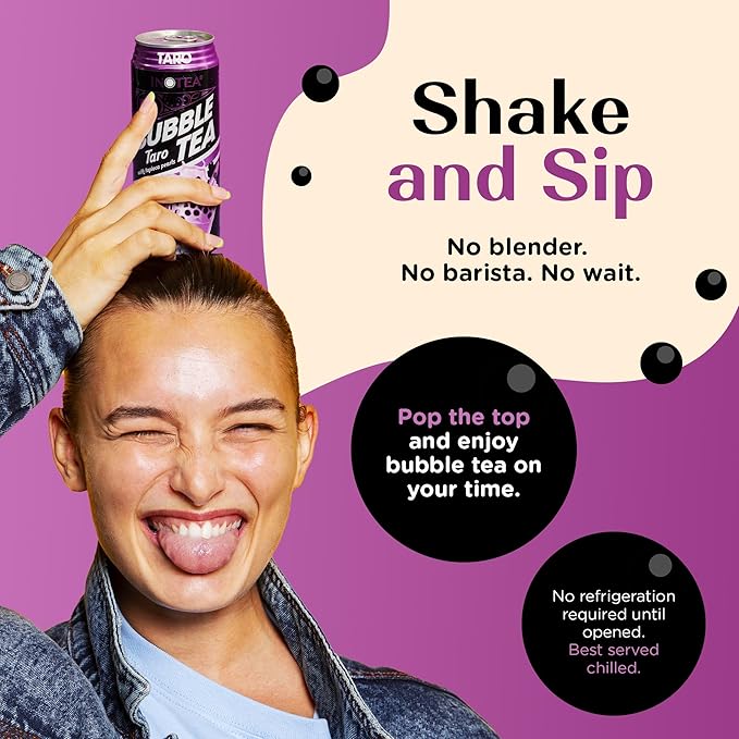 Inotea Bubble Tea with Tapioca Pearls - Delicious Instant Boba Tea - Ready-to-Drink Black Milk Tea - Comes in Large 16.6 oz Cans - Enjoy Real Boba Without the Long Lines - Taro - 12 pack