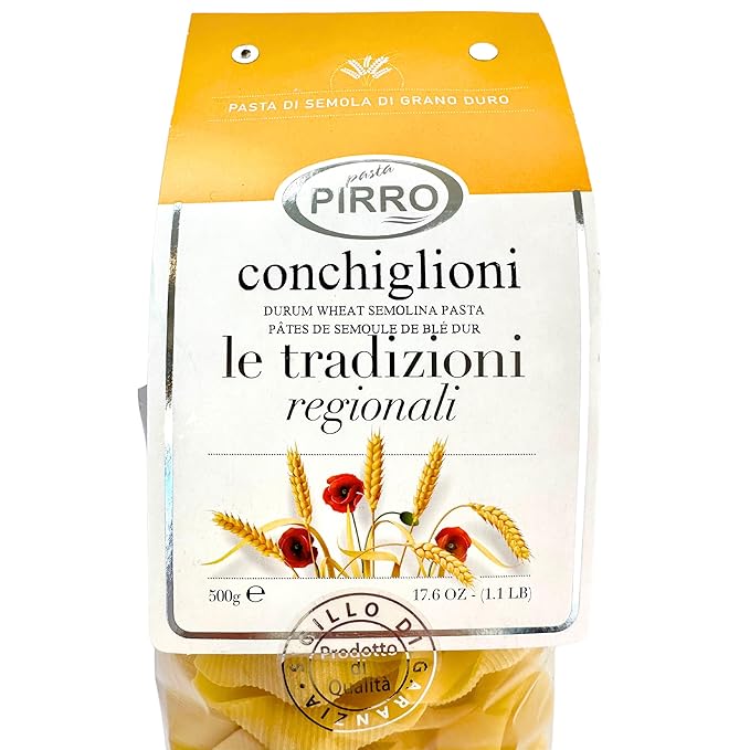 Pasta Pirro Conchiglioni 1.1 lb. (500g)(Pack of 2) Jumbo Pasta Shells for Stuffing - Conchiglie - Caccavella - Lumaconi - Similar to Cannelloni Tubes - Manicotti