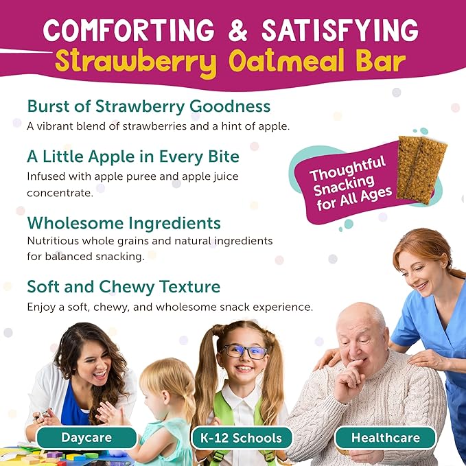 Appleways Strawberry Oatmeal Bars 2.4 oz 160 Count - Individually Wrapped Whole Grain Soft Baked Oat Snack Bars Healthy and Nut-Free Breakfast Bar Snacks for On the Go Made in USA (24 lbs Total)