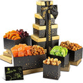 NUT CRAVINGS - Easter Dried Fruit &amp Mixed Nuts Gift Basket Black Tower + Ribbon (8 Assortments) Ramadan Gifts Food Arrangement Healthy Snack Care Package Kosher