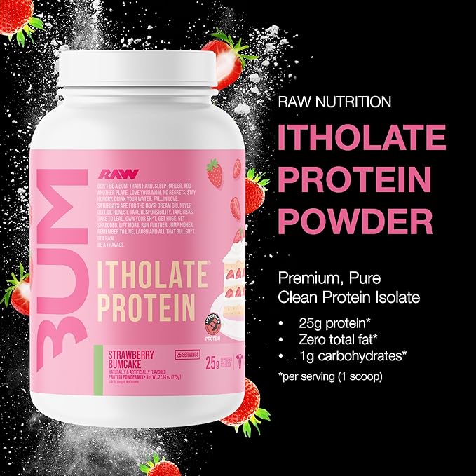RAW Whey Isolate Protein Powder Strawberry BumCake (CBUM Itholate Protein) - 100% Grass-Fed Sports Nutrition Powder for Muscle Growth &amp Recovery - Low-Fat Low Carb Naturally Flavored - 25 Servi