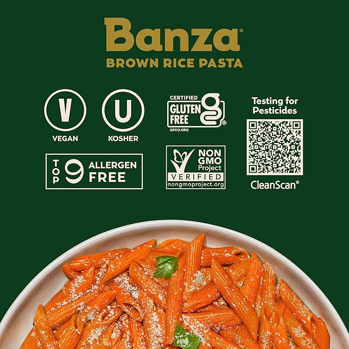 Banza Brown Rice Spaghetti (12-Pack) - Gluten-Free Pasta Made in Italy - Non-GMO Classic Texture Perfect for Leftovers