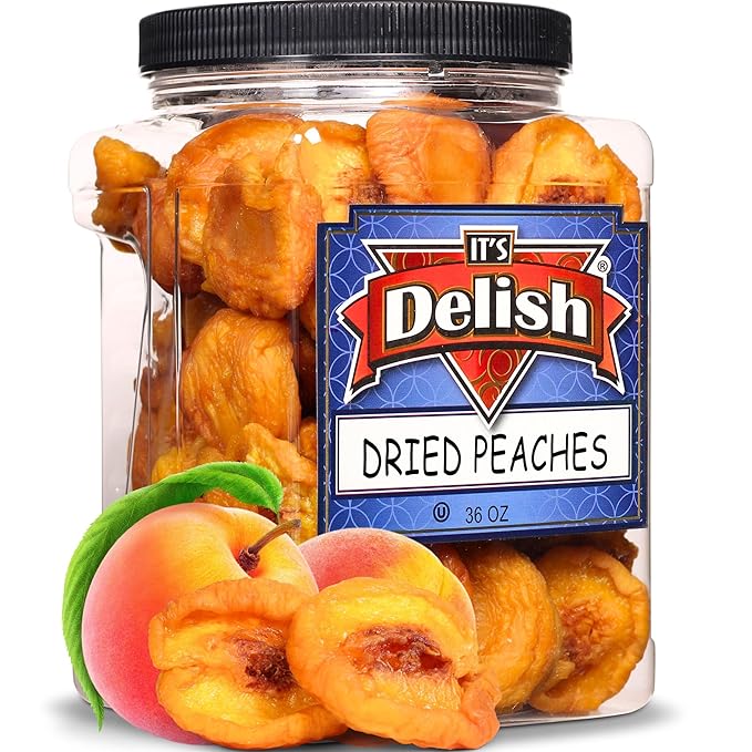 Dried Peaches by It's Delish 36 OZ Jumbo Reusable Container | Naturally Sweet Peach Slices No Sugar Added Bulk Dried Fruit Healthy Snacks Fresh and Dry Sliced Peaches Snack | Vegan Kosher