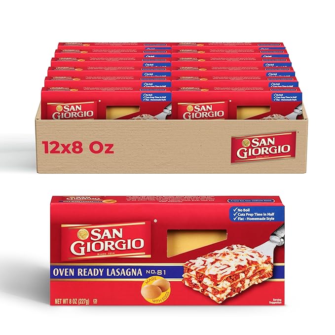 San Giorgio Oven Ready Lasagna Pasta 12 Pack (8 oz Boxes) No Boil Lasagna Noodles for Easy Layered Meals