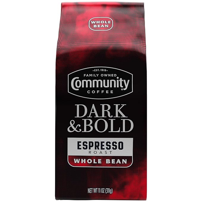 Community Coffee Dark &amp Bold Espresso Blend Dark Roast Whole Bean Coffee 11 Ounce Bag (Pack of 6)