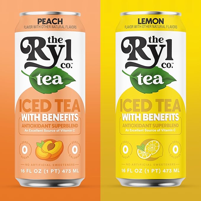 Ryl Iced Tea Variety Fruit Pack Peach Tea and Lemon Tea 12.0 Fl Oz (8-Pack)