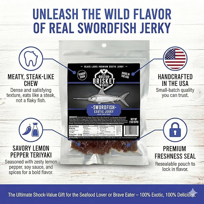 SWORDFISH JERKY - Premium Ocean Fish - Gourmet Seafood Snack - Unique Deep Sea Fisherman Gift - Cool Guy Present