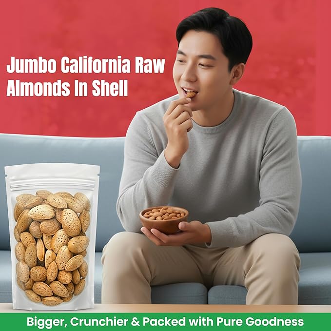 Jumbo California Almonds In Shell – 5 lbs (80oz) Premium Quality Kosher Raw Almonds By We Got Nuts - Natural &amp Healthy Rich Flavor Snack - Whole&amp Unsalted –