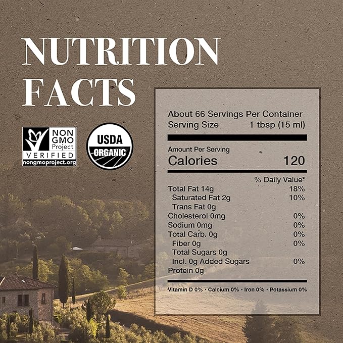 Carapelli - Organic Extra Virgin Olive Oil: Cold-Pressed Organic EVOO – 33.8 Fluid Ounces (1 Liter) (Pack of 2)