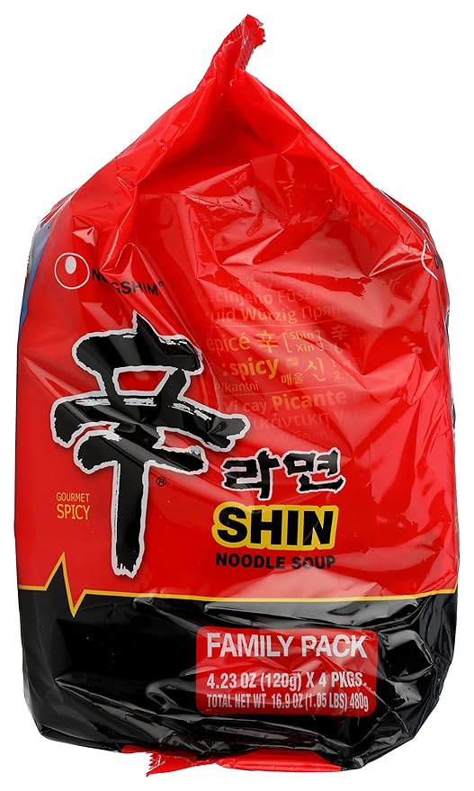 Nong Shim Shin Ramyun Noodle Soup Gourmet Spicy Family Pack 16.9 Ounce (Pack of 4)