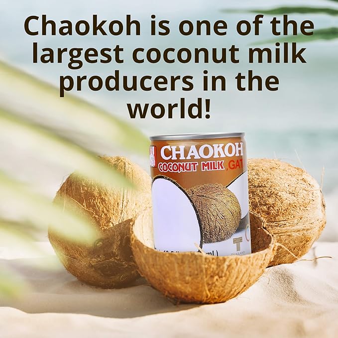 Chaokoh Coconut Milk Unsweetened 6 Pack - Premium Canned Coconut Milk from Thailand Lactose Free Non Dairy Vegan Milk - for Curries Drinks Desserts &amp More (13.5 oz per Can)