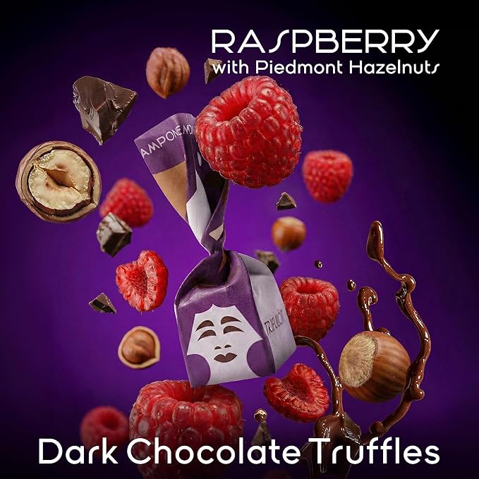 TartufLanghe Trifulot Raspberry Dark Chocolate Truffles with Piedmont Hazelnuts Crunchy Praline Gourmet Italian Truffle Candy Fancy Chocolate Gift Set From Italy Dairy Free Gluten Free - 6.34 OZ