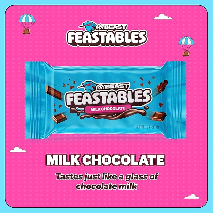 MrBeast Feastables Milk Chocolate Bar Full Size 24 Count Smooth &amp Creamy Milk Chocolate Candy Fairtrade Cocoa 1.24oz Each