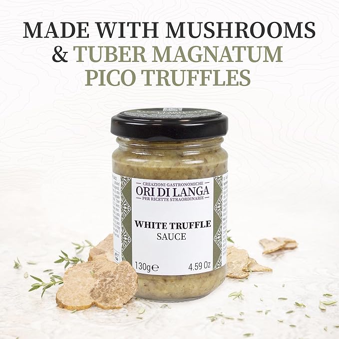 Alba White Truffle Sauce - Gourmet Truffle Pasta Sauce Made with Mushrooms &amp White Truffles Foraged in Italy All Natural Vegan Italian Food Products from Italy Non-GMO - Ori di Langa - 4.59 oz