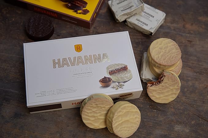 Havanna White Chocolate Alfajores – Dulce de Leche Filled Cookies Coated in Smooth White Chocolate – Authentic Argentinian Treats for Gifting and Indulging Box of 12