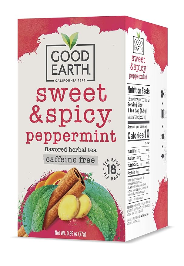 Good Earth Tea Sweet &amp Spicy Caffeine Free Peppermint Herbal Tea 18 Teabags (Pack of 6)