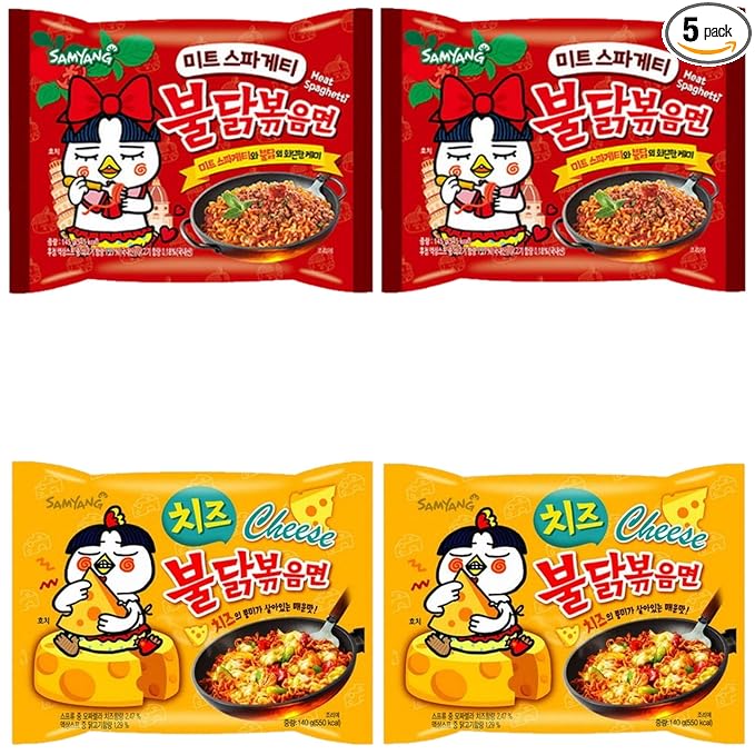 Hot &amp Spicy Noodle Fusion Combo [Samyang Hot Chicken Flavors] Carbo Cheese Corn Soup and Spaghettis Flavors (CHEESE+SPAGETTI 5+5)