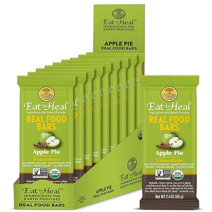 EatToHeal Apple Pie Real Food Bar - Organic Dates &amp Oats Gluten Free Vegan Healthy Protein Bars - Low Sugar Meal Replacement Bar Non GMO Never Baked Plant Based - Crafted to Enjoy