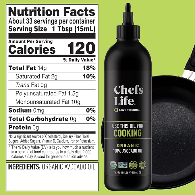 Chefs Life Organic Avocado Oil - Organic Avocado Oil For Cooking Avocado Oil Organic for Dressing Dipping Drizzle 100% Pure Single Origin Non GMO - 16.9 Fl Oz Squeezable Bottle (3 Pack)