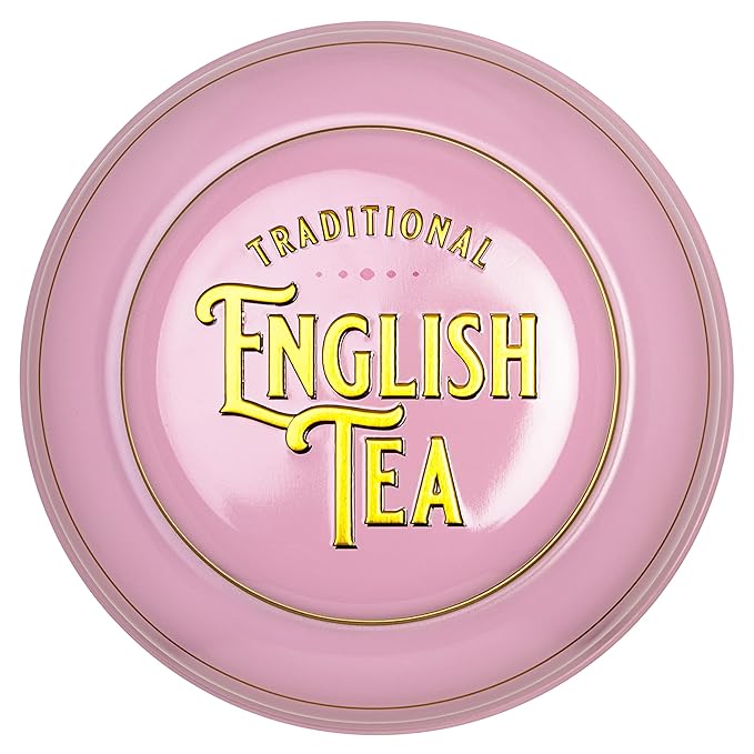 New English Teas Vintage Victorian Tea Tin in Pink with 240 English Breakfast Teabags