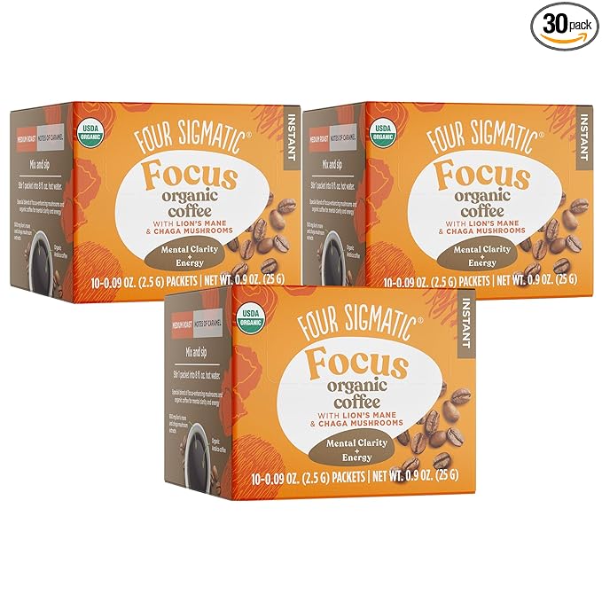 Four Sigmatic Mushroom Mix Coffee Lion's Mane | Focus | Pack of 3 (30 Packets Total)