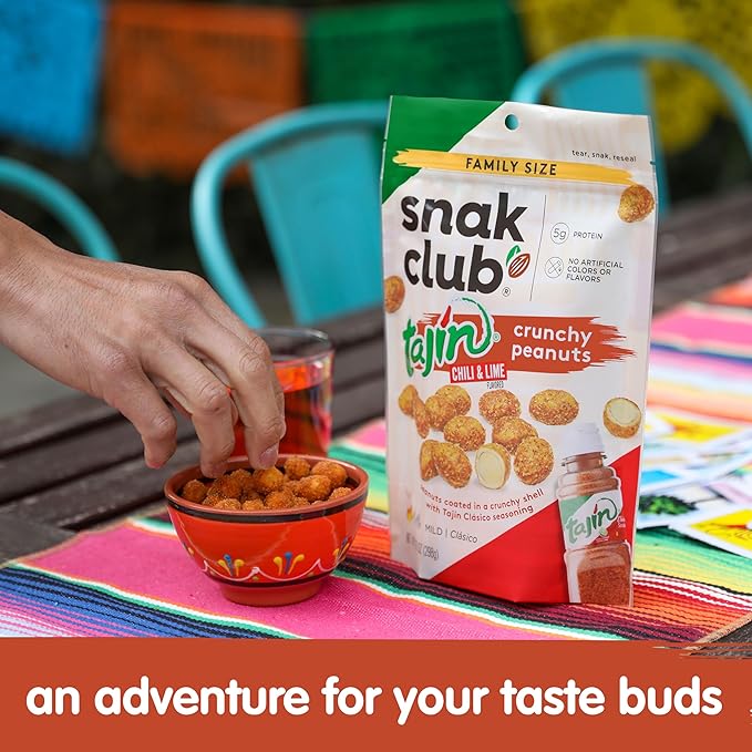 Snak Club Tajin Crunchy Peanuts Nuts with Chili and Lime Seasoning Mild No Artificial Colors or Flavors 10.5 oz Resealable Bags 3 Pack