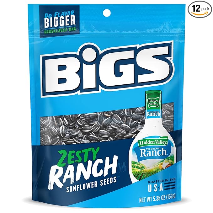 BIGS Sunflower Seeds Hidden Valley Zesty Ranch Flavor Easter Basket Stuffer for Sports Fans 5.35 oz. (Pack of 12)