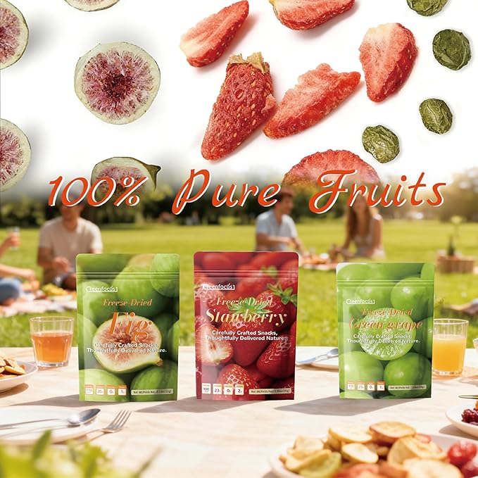 Greenfocus Freeze Dried Mixed Fruit Packs - 6 Large Bags (1.1oz/30g+ Each) - Crunchy Strawberry Green Grape Fig - No Added Sugar Non-GMO Gluten-Free Healthy Snacks Vegan Smoothie &amp Yogurt Top