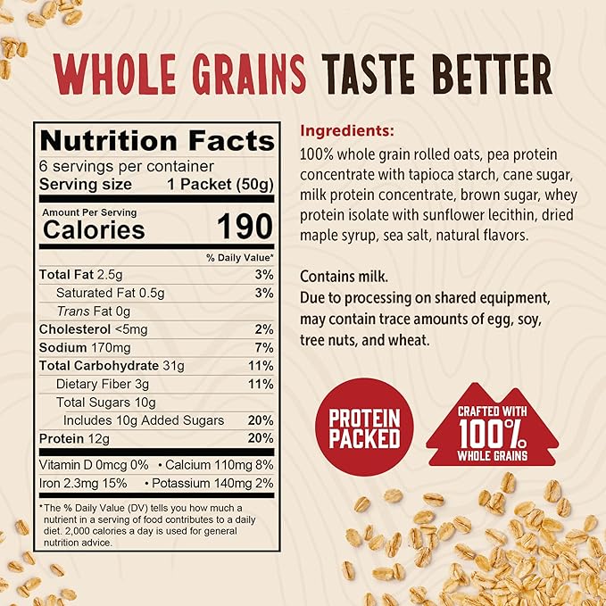 Kodiak Instant Oatmeal Packets Maple Brown Sugar High Protein100% Whole Grains 6 boxes with 6 packets each (36 packets total)
