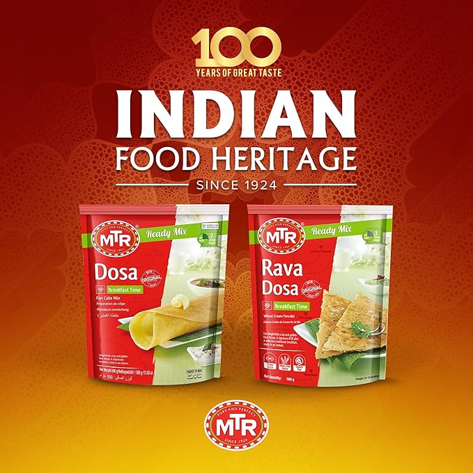 MTR Instant Dosa Mix - Ready to Cook Authentic Indian Breakfast Lunch Dinner or Snack Meal - No Added Preservatives - A Quick &amp Easy Recipe Suitable for Vegetarians - (500g Pack of 3)