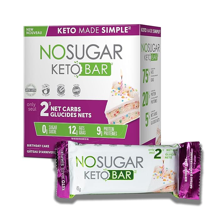 No Sugar Keto Bar Snack - Low Carb No Sugar Keto Snack Food with Keto Friendly Macros (12 x 1.41oz Bars Birthday Cake)