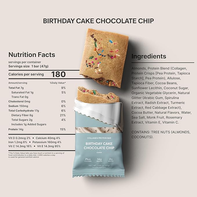 Stars + Honey Protein Bars Birthday Cake Chocolate Chip 14g Protein 2g Sugar with Collagen Peptides Dairy Free Soy &amp Gluten Free Snacks Keto Friendly No Seed Oils or Sugar Alcohols 10 Pac