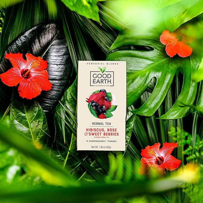 Good Earth Sensorial Blend Flavored Herbal Tea Hibiscus Rose and Sweet Berries No Artificial Color No Preservatives 15 Bag (Pack of 5)