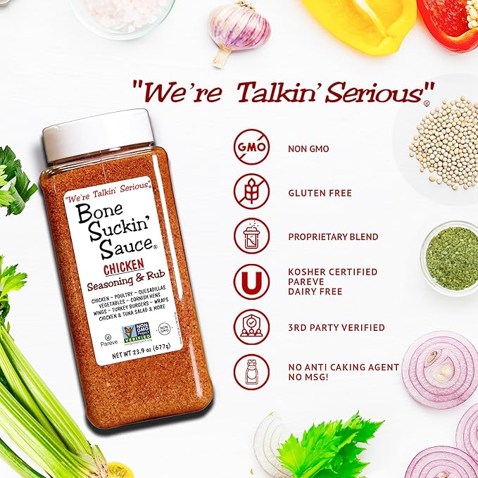 Bone Suckin' Chicken Seasoning &amp Rub - 23.9oz - with Garlic &amp Sage - Non-GMO Gluten-Free Fat-Free Kosher Pareve No MSG!